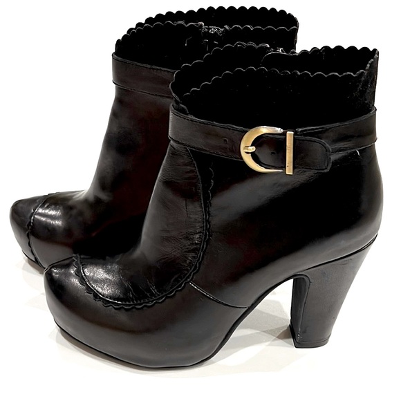 Miz Mooz Liv Black Leather Suede Buckle Platform Heeled Ankle Boots - Picture 10 of 10